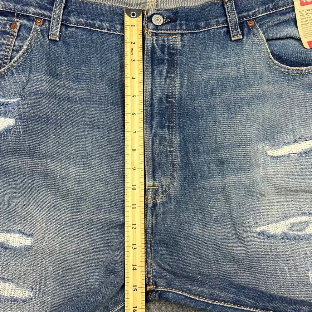 Levi's 501 Jeans Mens 48x30 Blue Distressed 150th Anniversary Button Fly Denim